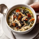 Turkey and Wild Rice Soup with Garlic Oil First Image