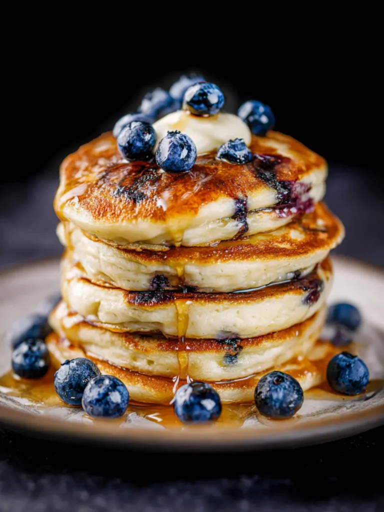 Fluffy Greek Yogurt Blueberry Pancakes First Image