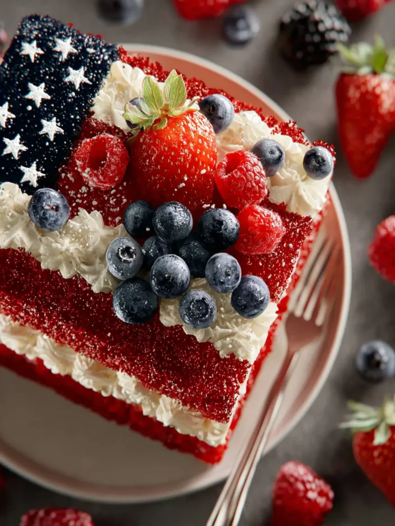 american flag cake with fresh berries First Image